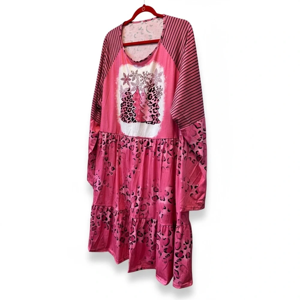Pink Leopard Christmas Tree Dress 4X | Cozy Holiday Vibes NWOT - Picture 3 of 15